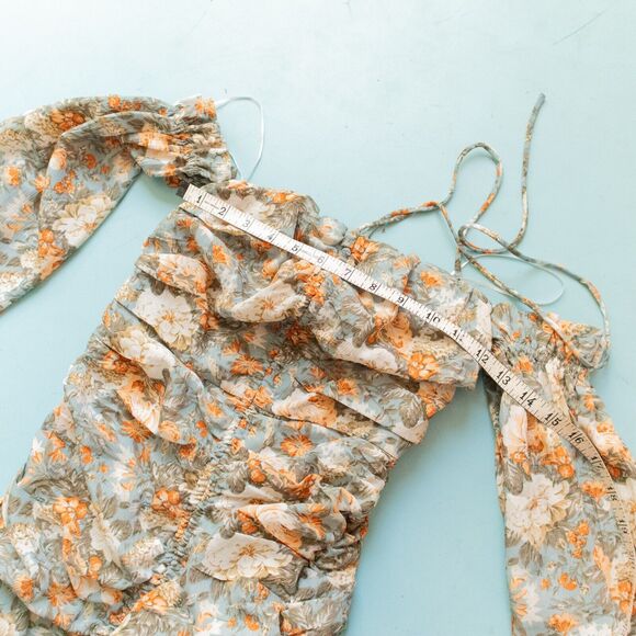 Hello Molly Basque Country Sage Long Sleeve Ruched Bodycon Mini Dress Size US 2 - Picture 8 of 10